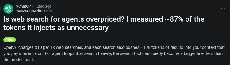 Post describing ChatGPT web search usage